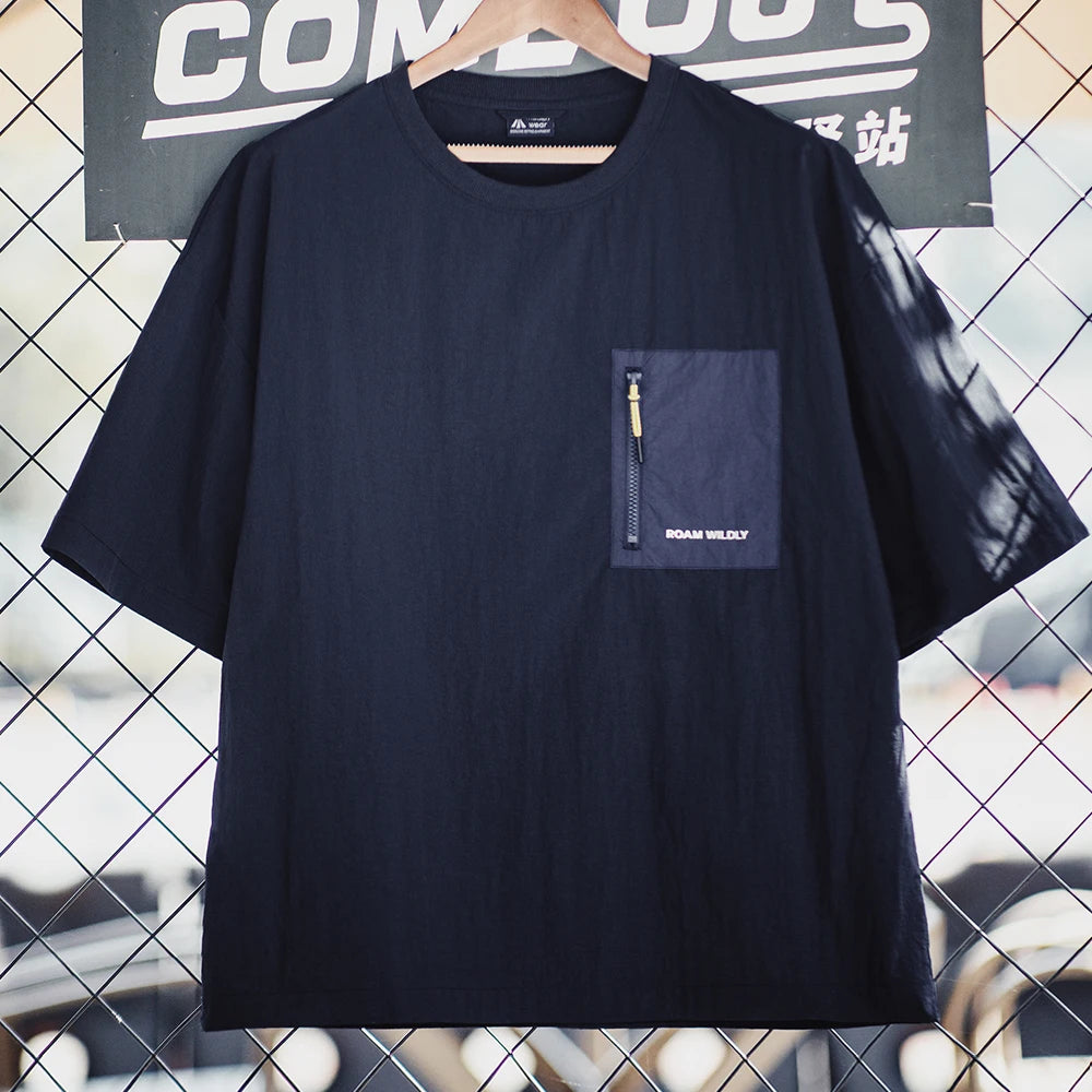 Maden Outdoor Thin Splicing Pocket Design Short-sleeved T-shirt  Polyamide with Breathable Half-sleeved T-shirt for Men's