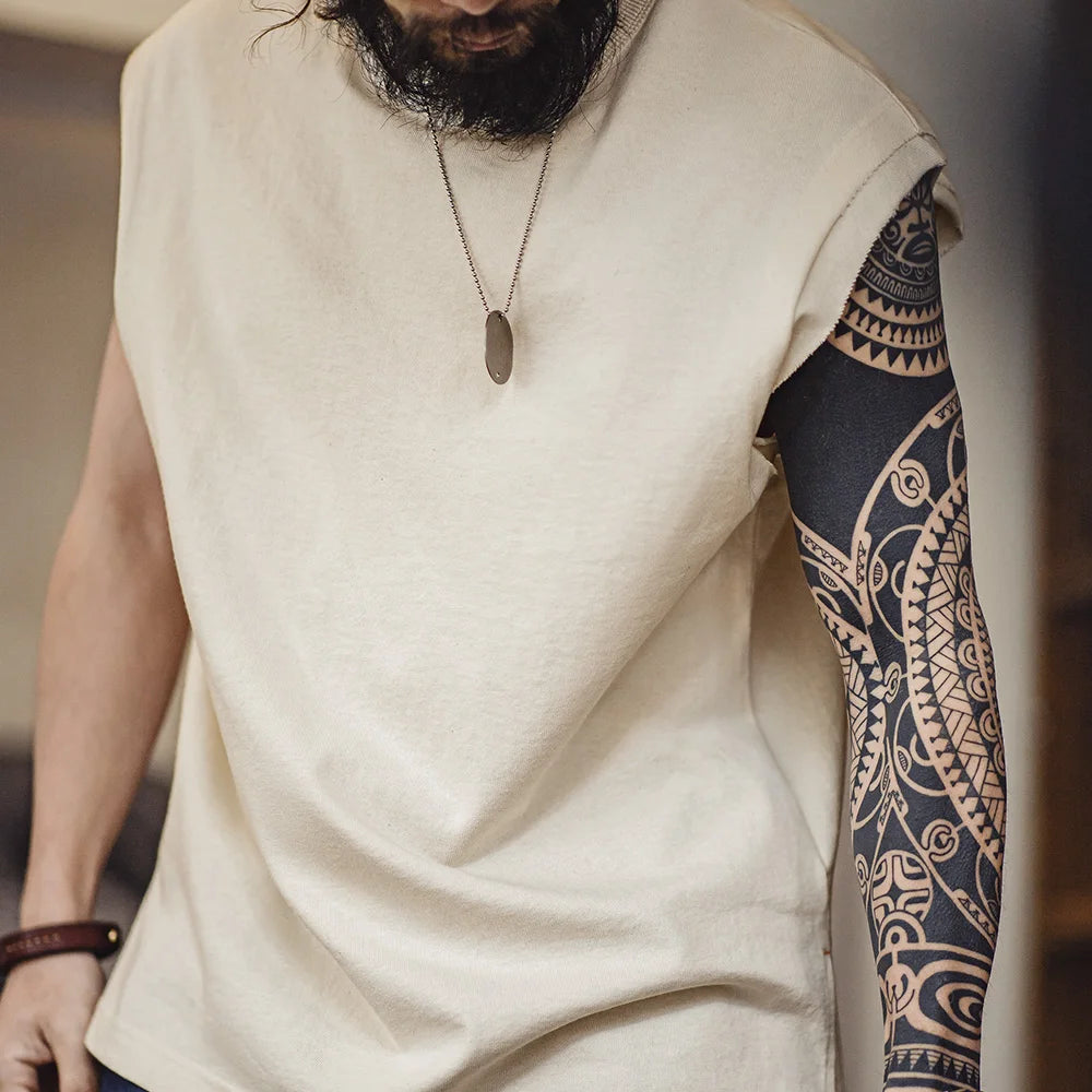 Maden Vintage Heavyweight Knitted Broad Shoulder Vest Sports 100%Cotton Solid Color Sleeveless T-shirt for Men's Summer Tops Tee