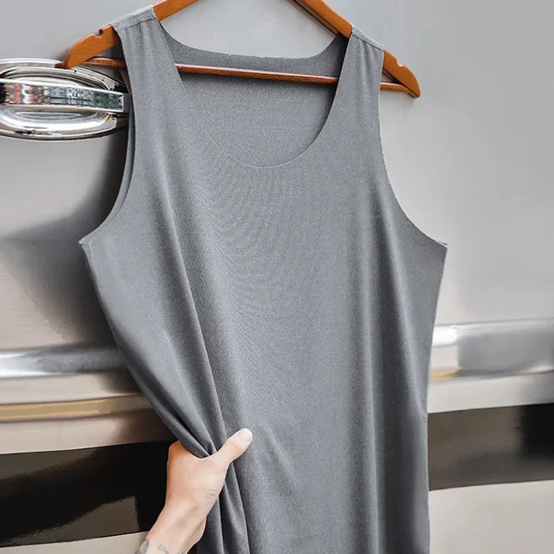 Maden Summer Tank Top for Men Traceless Ice Silk Cool Sleeveless T-Shirt Waistcoat O-neck Vest Tees for Gym Muscle Sportswear