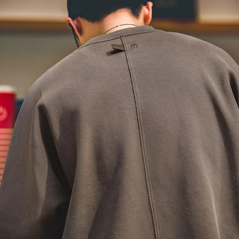 Maden Solid Color Cotton T-shirts for Men Summer Loose Heavyweight Vintage Brethable Short-sleeved Tee Trendy Gray Tops O-Neck