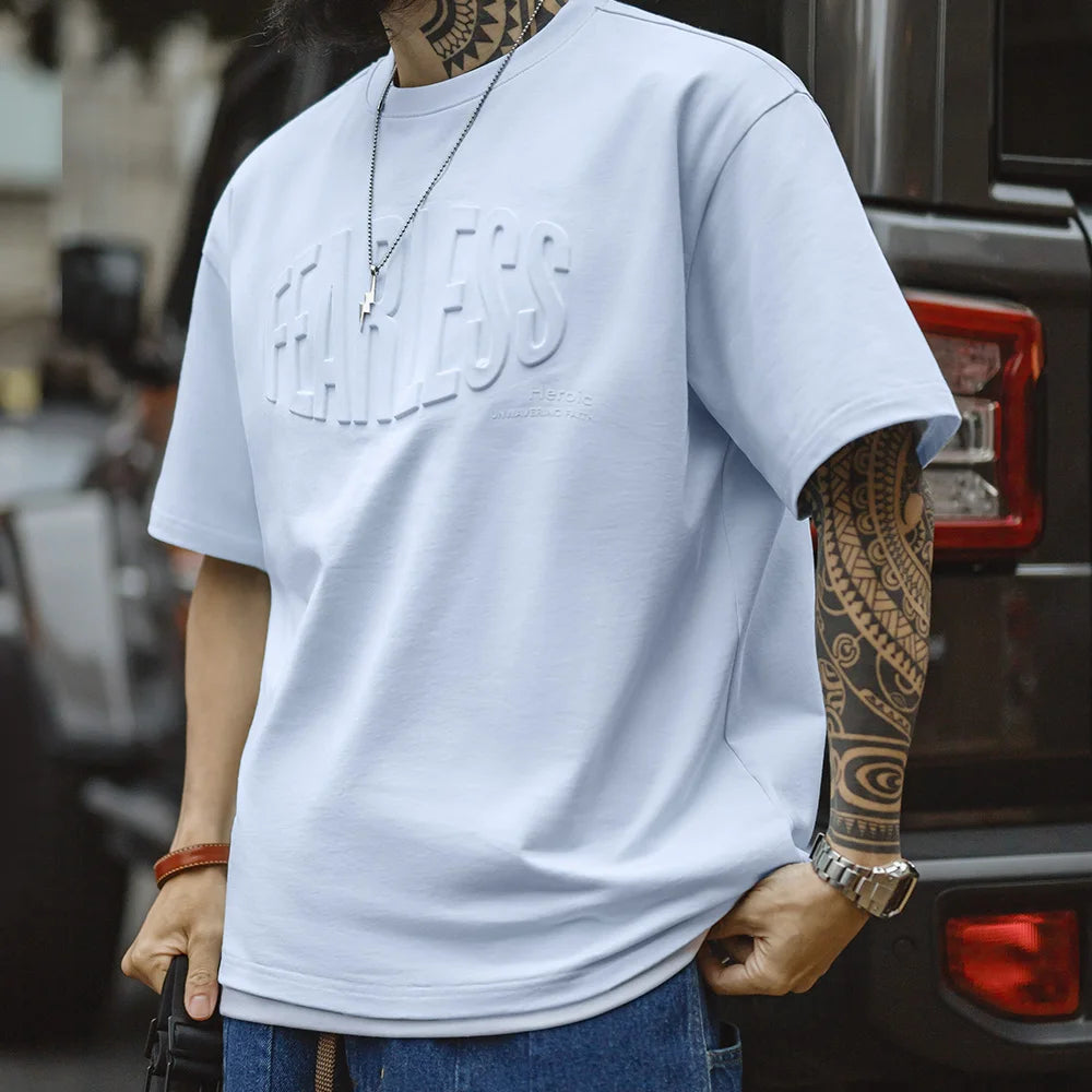 Maden Casual 3D Print Light Blue T-Shirt Men's Spring and Summer Breathable Loose Fit Tee Short Sleeve Round Neck Versatile Tops