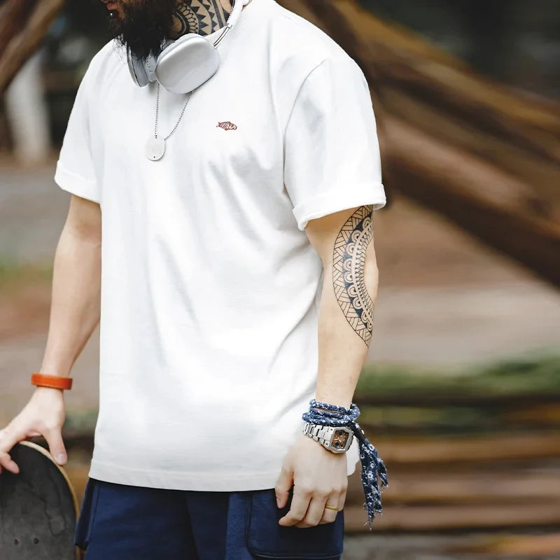 Maden Summer 100% Cotton Short Sleeve T-shirts for Men Color Change Lucky Flag Print Tees Casual Loose Fit White Tops