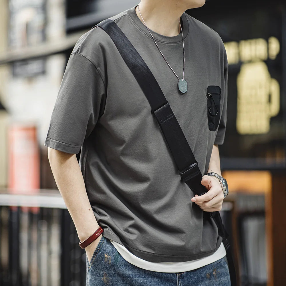 Maden Casual Sorona Cool Short-sleeved T-shirt Breathable Antibacterial T-shirt with Pockets for  Men's Summer Tops Sport Tee