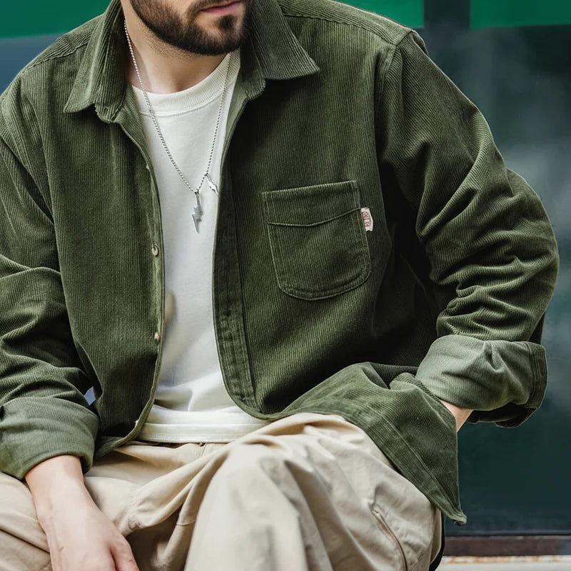 Maden Men's Shirt Casual Corduroy Long Sleeve Shirts Slim Fit Overcoat Spring Fleece Jacket Men's Clothing Retro Fashion Blouses