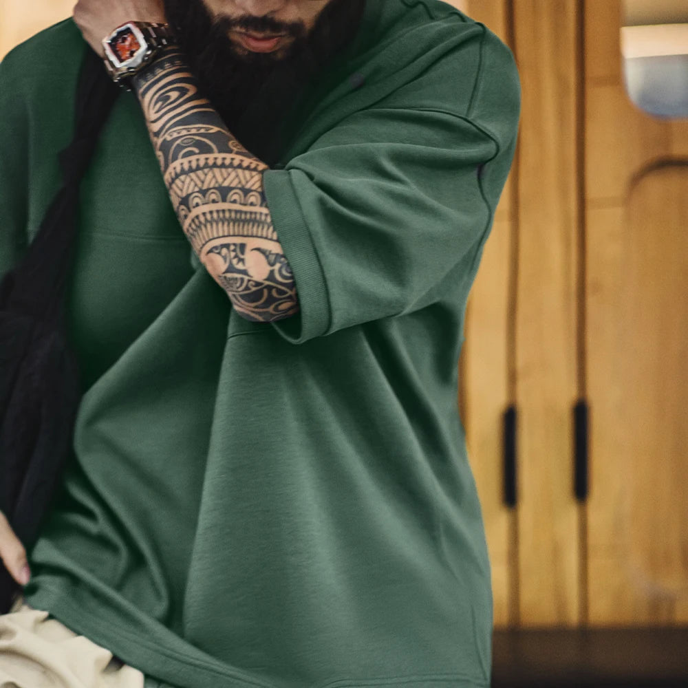 Maden New Vintage Green Lapel Short Sleeve Polo Shirt Men's Summer Loose Fit Casual Pocket Tee Business Casual Versatile T-Shirt