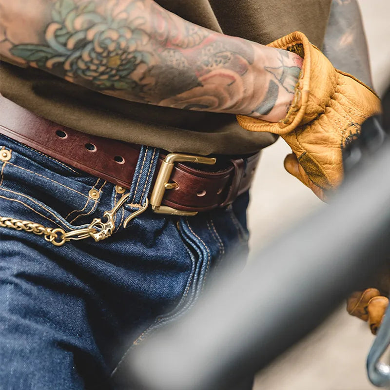 Maden Tooling Cow Genuine Leather Luxury Strap Male Belts Pin Buckle Waist New Fashion Coffee Classice Belt for Men High Quality