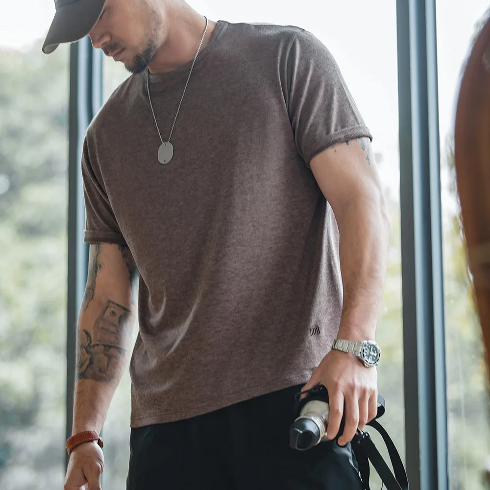 Maden Casual Breathable Blended Short Sleeve T-shirt for Men's Summer Crew Neck Lightweight Basic Tees Versatile Loose Fit Tops