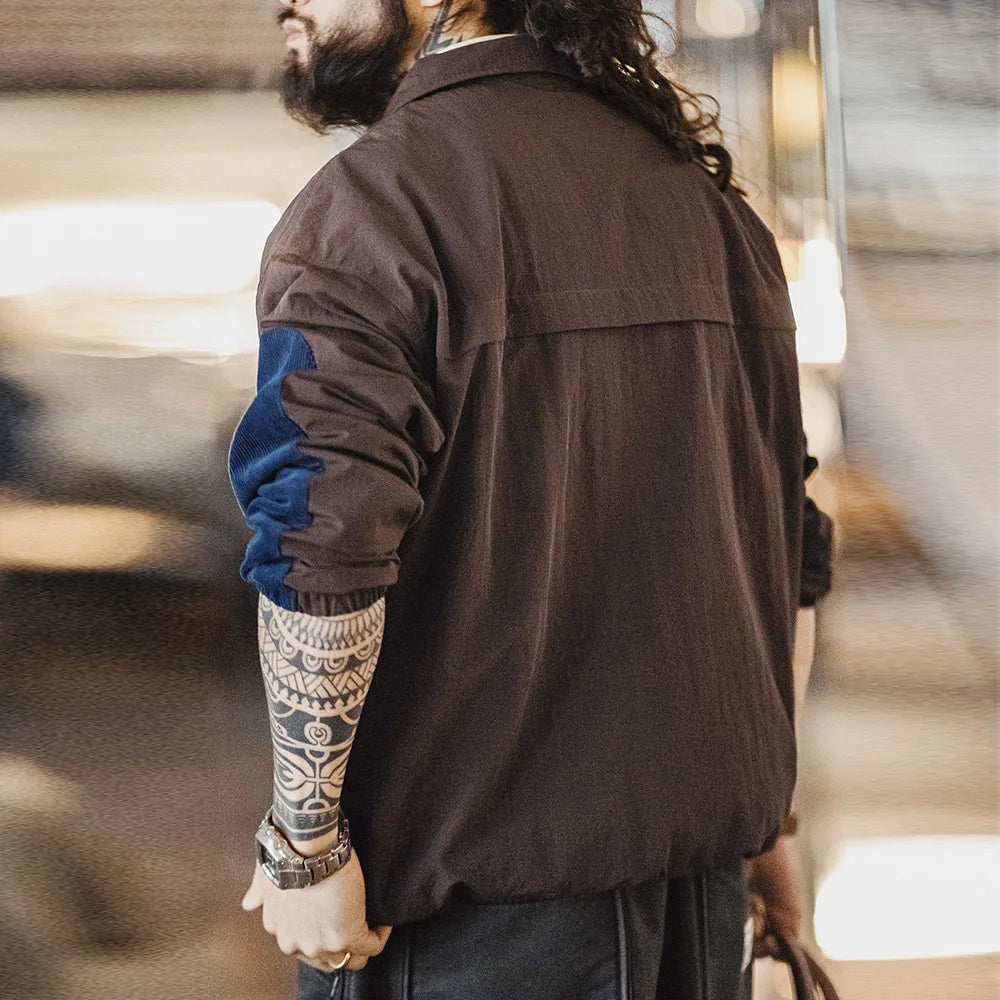 Maden Vintage Corduroy Color-Block Half-Zip Jacket Men's Spring Notch Lapel Outdoor Hoodie Casual Versatile Urbancore Pullover