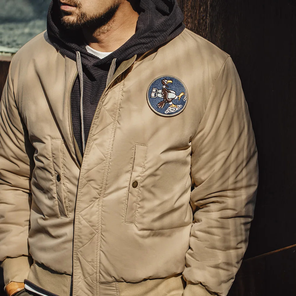 Maden Reversible MA-1 Flight Jackets for Men Baseball Collar Small Square Texture Fall and Winter Thickened Coats Cotton Jacket