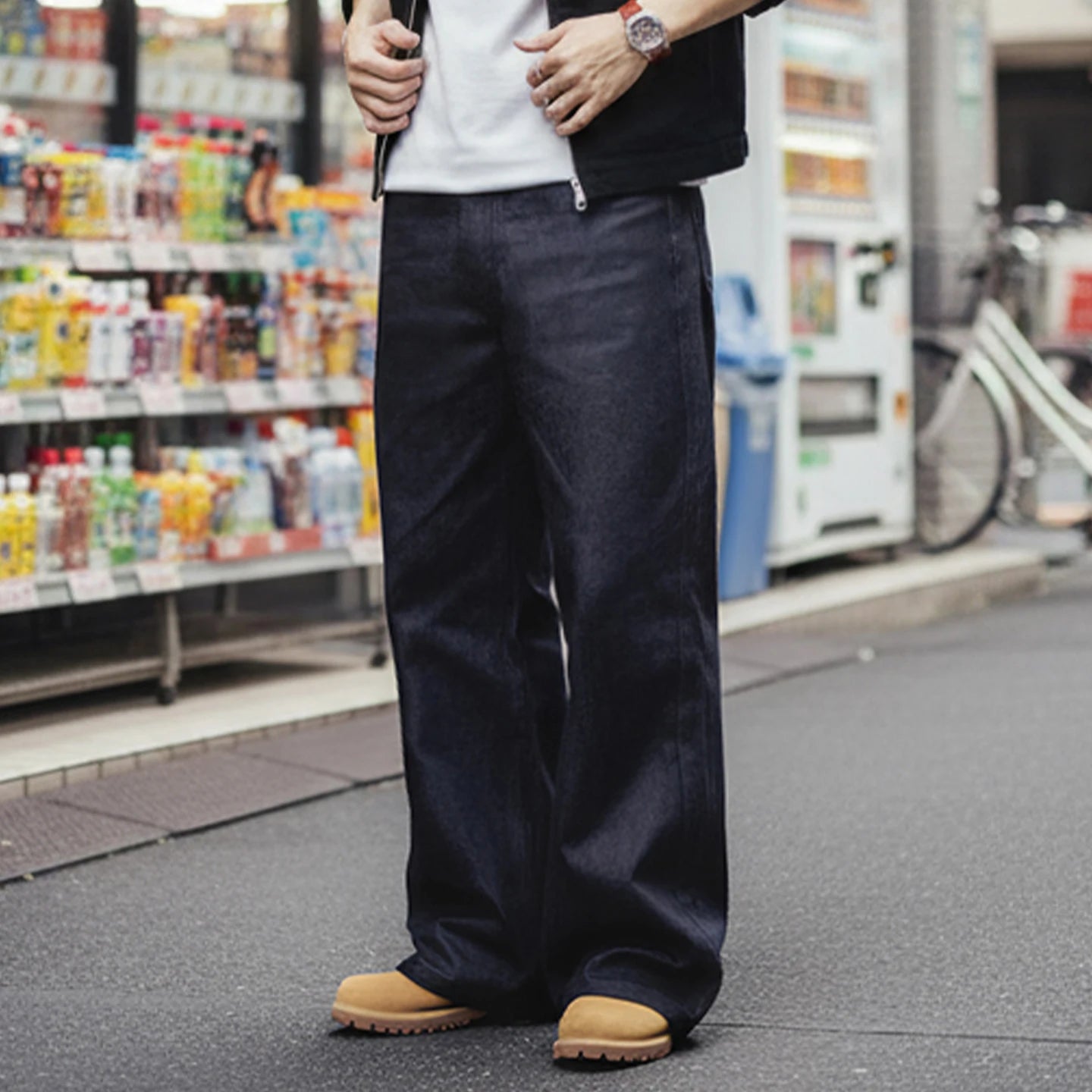 Maden Vintage 15.6oz Selvedge Raw Denim Jeans Heavyweight Blue Loose Fit Wide-Leg Jeans Zip Fly Cotton Trousers for Spring Fall