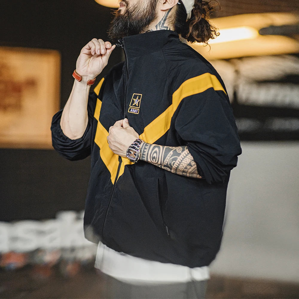 Maden Retro Training Jacket Outdoor IPFU Sports Contrasting Loose Stand-up Collar Zipper Design Jacket for Men's Autumn