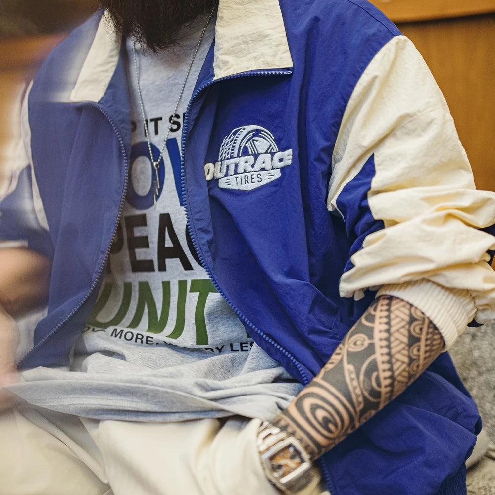 Maden Vintage Splice Racing Jacket Men's Spring Embroidered Outdoor Motorcycle Style Zip-Up Outerwear Lapel Casual Blue Jackets