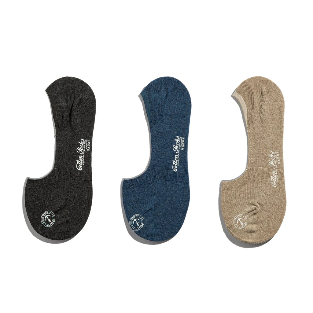 Maden Men’s 3 Pack Pair Summer Cotton Socks Boat Non-Slip Silicone Invisible Boat Socks Ankle Socks White Khaki Blue