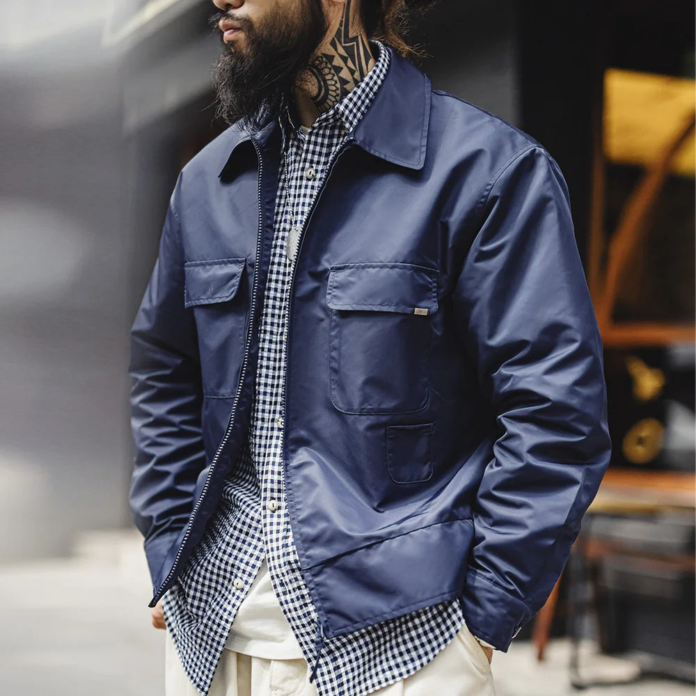 Maden New Vintage Navy Blue Embroidered Letter Jacket Lapel Zipper Casual Outerwear for Men's Autumn and Winter Versatile Coat