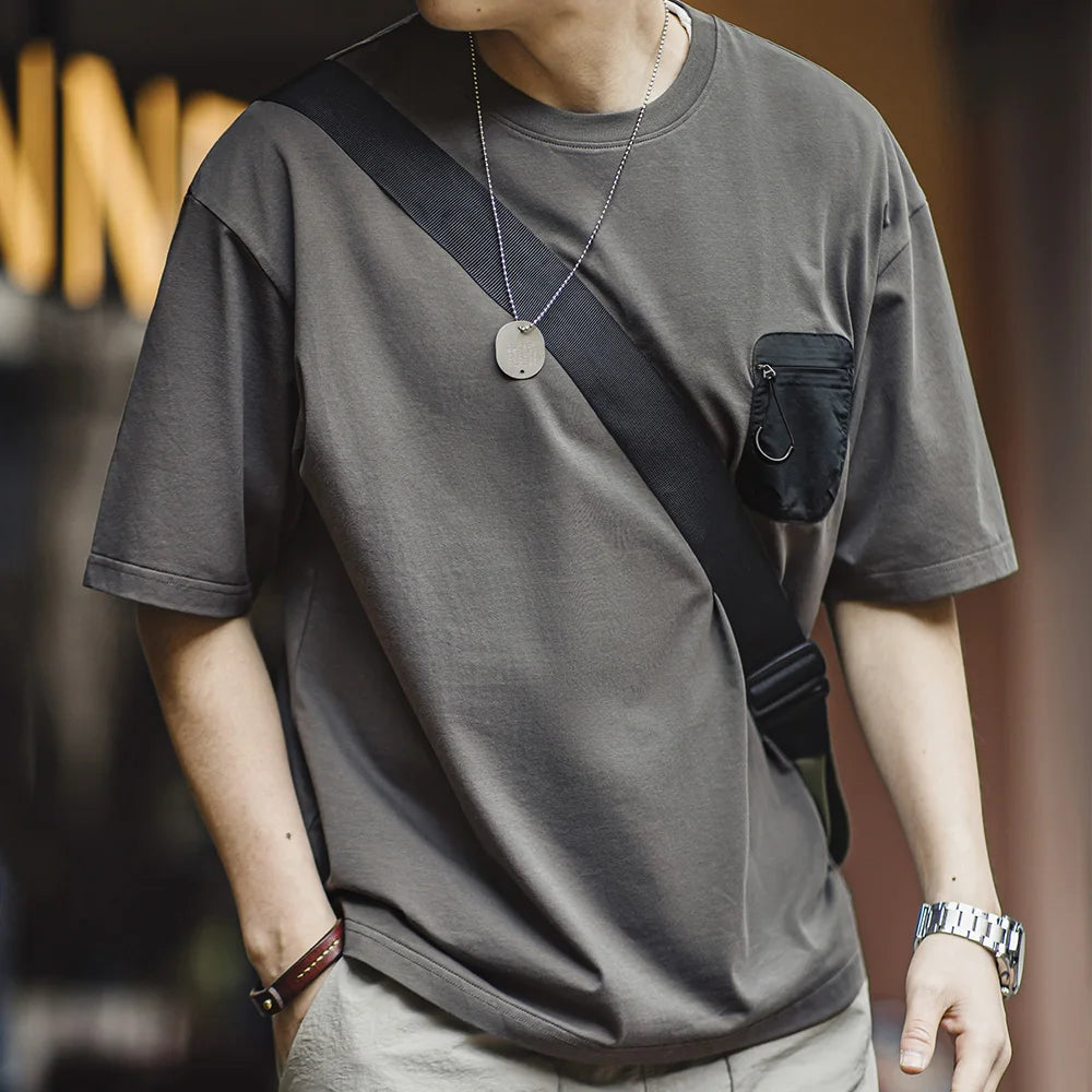 Maden Casual Sorona Cool Short-sleeved T-shirt Breathable Antibacterial T-shirt with Pockets for  Men's Summer Tops Sport Tee