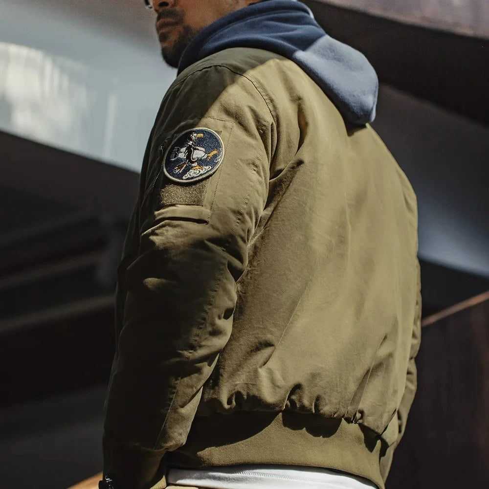 Maden Reversible MA-1 Flight Jackets for Men Baseball Collar Small Square Texture Fall and Winter Thickened Coats Cotton Jacket