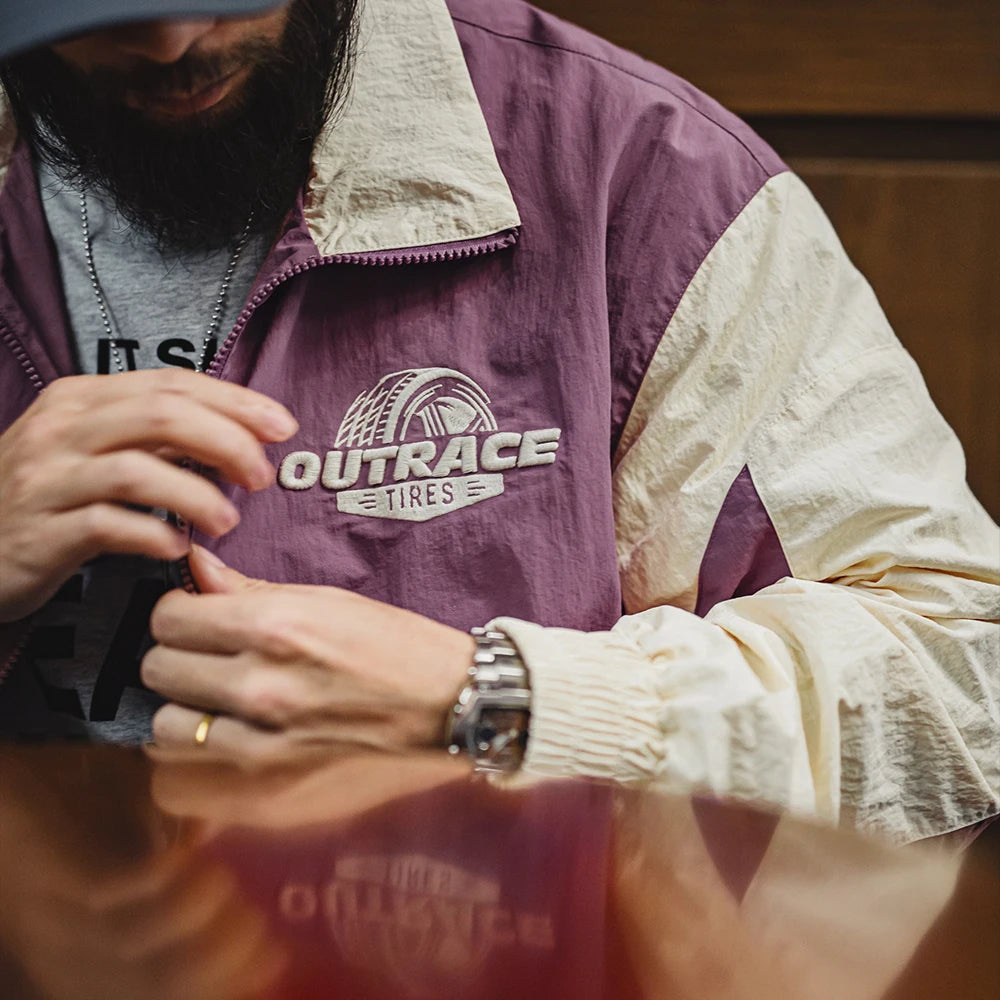 Maden Vintage Splice Racing Jacket Men's Spring Embroidered Outdoor Motorcycle Style Zip-Up Outerwear Lapel Casual Blue Jackets