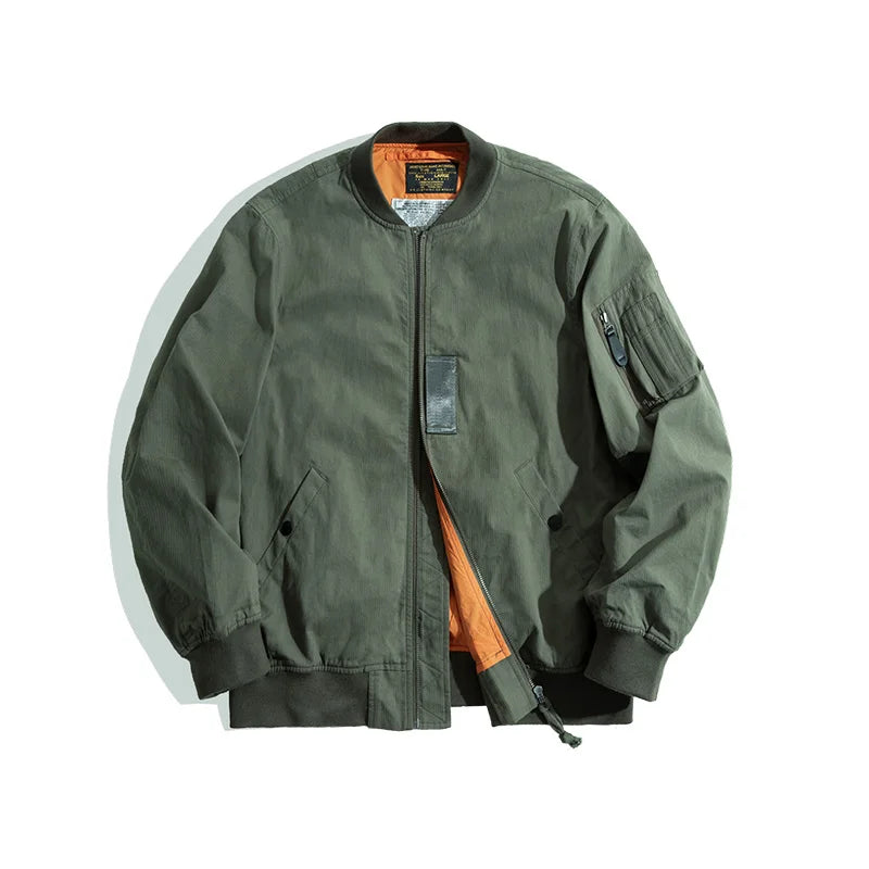 Maden Retro MA1 Bomber Flight Jackets Green Windproof Pilot Jacket Casual Motorcycle Baseball Coat for Men's Spring and Autumn