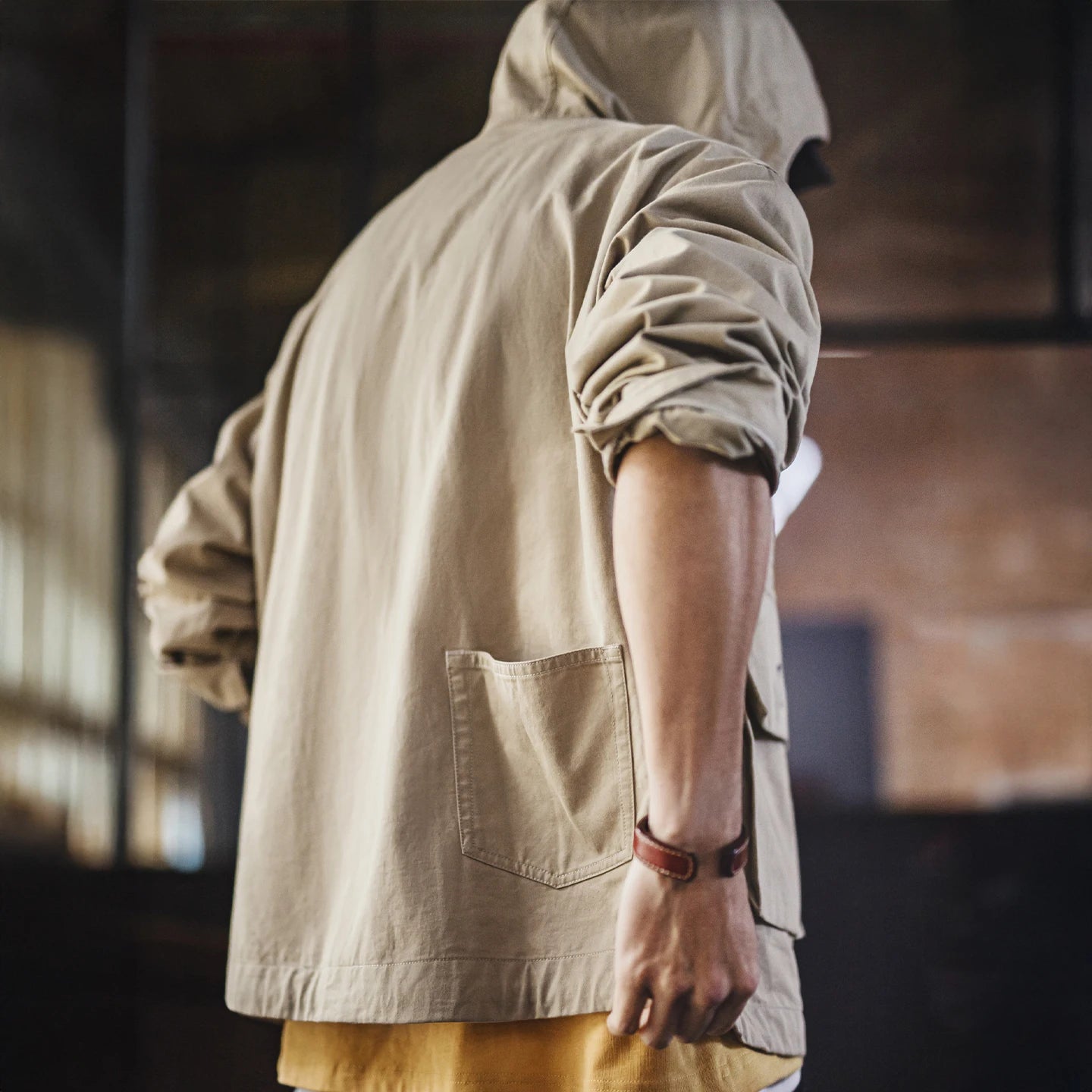 Maden Men's Vintage Canvas Jacket Khaki Cotton Hooded Zip-Up Multiple Pockets Outwear Casual Workwear Coat for Spring/Autumn