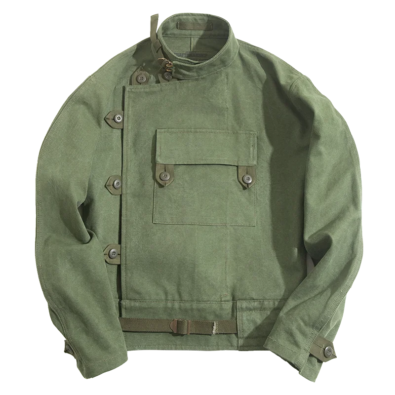 Maden Retro 16oz Canvas Swedish Motorcycle Green Jacket Pocket Bomber Jacket Casual Hunting Work Outwear for Men Spring and Fall