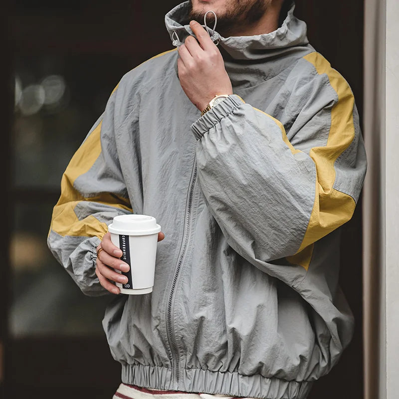 Maden Casual Detachable Double Zipper Patchwork Jackets Stand-up Collar Loose Fit Letter Jacket For Men's Spring and Fall Coat