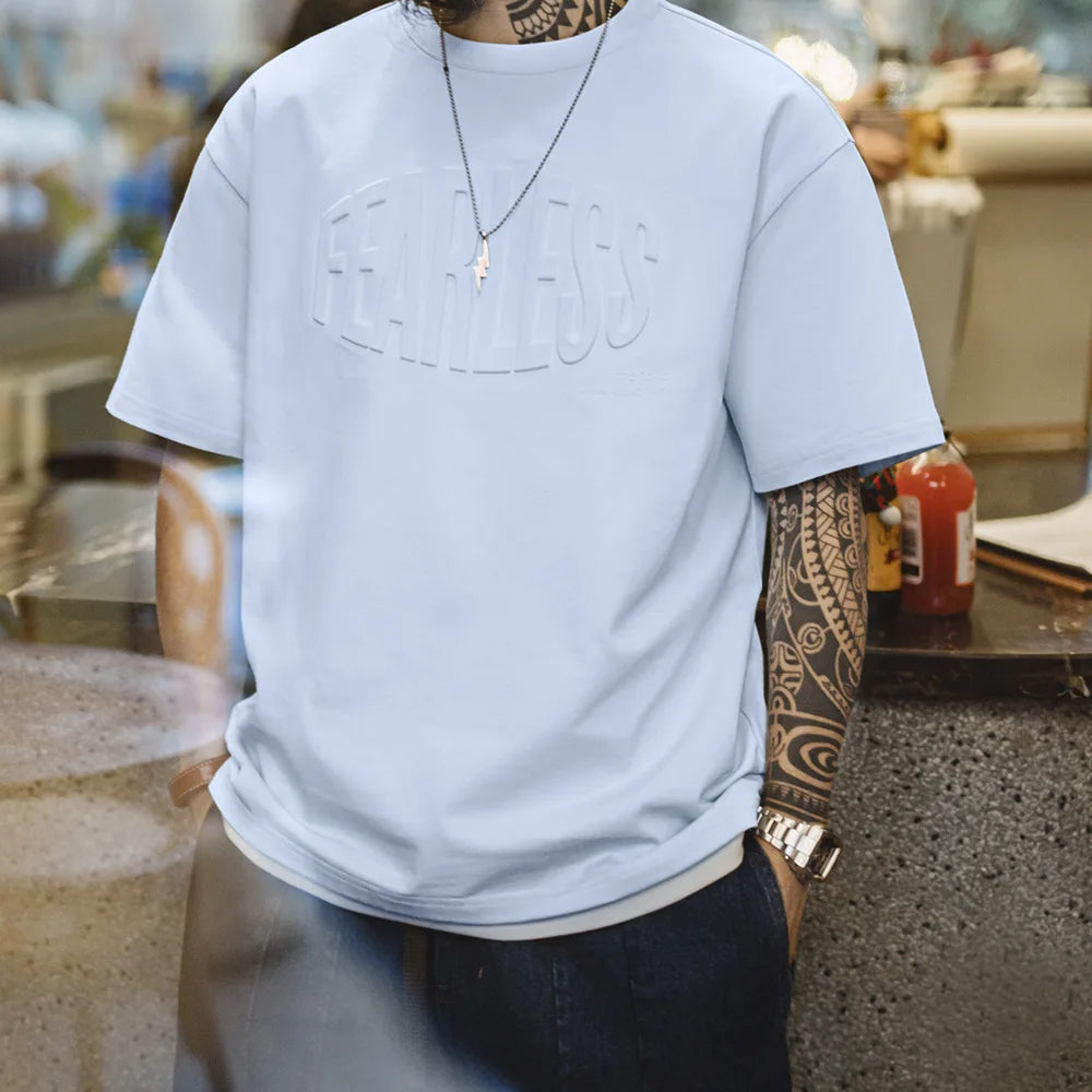 Maden Casual 3D Print Light Blue T-Shirt Men's Spring and Summer Breathable Loose Fit Tee Short Sleeve Round Neck Versatile Tops