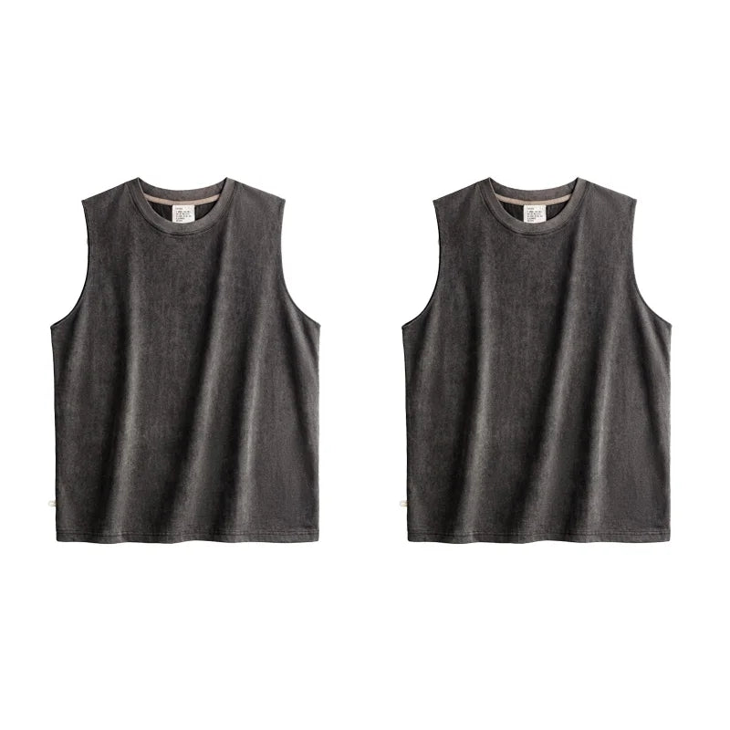 Maden Retro Aged Men's Summer Tank Tops Cotton Breathable Sports Fitness Vest Solid Color Sleeveless T-shirt for Base Layers