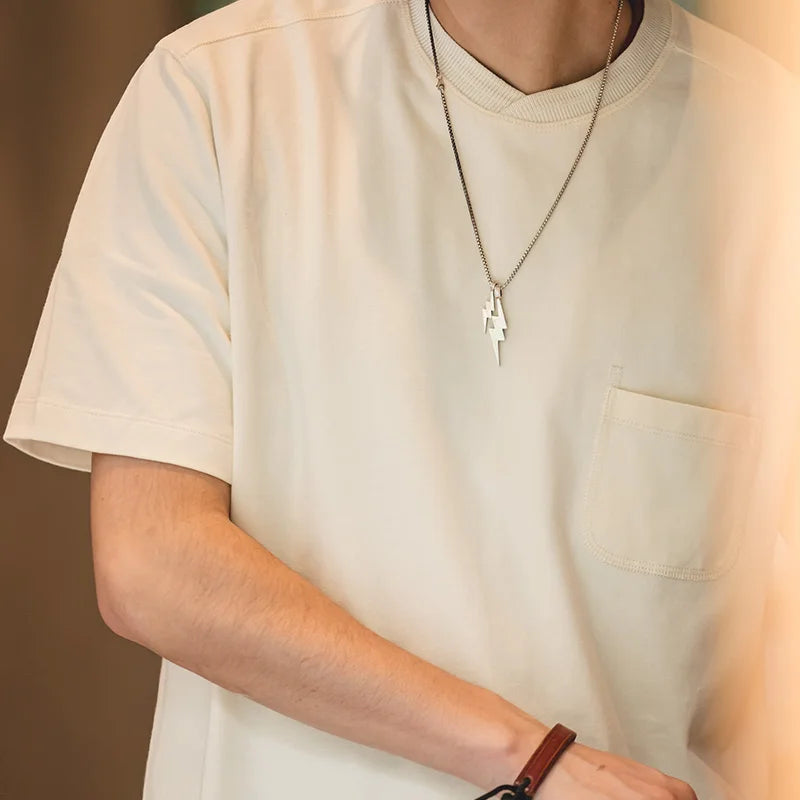 Maden Vintage Cotton Heavyweight Short Sleeve T-shirts for Men's Summer with Pocket Crew Neck Tees Loose Fit Basic Versatile Top