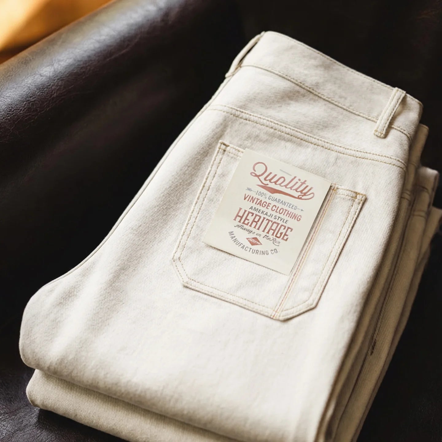 Maden Men's Vintage Heavyweight Washed White Jeans Straight 100% Cotton CleanFit Casual Pants with Zip Fly for Spring and Autumn