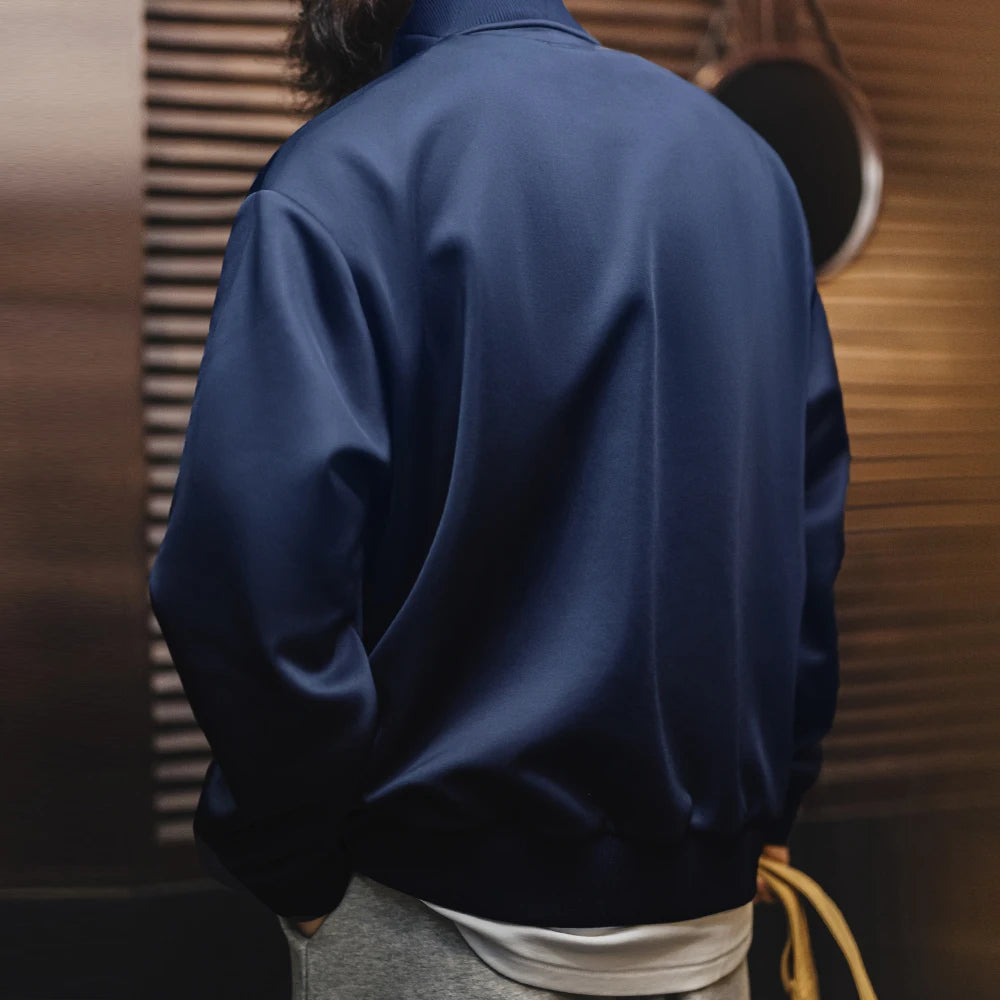 Maden Casual College Style Color-Block Embroidered Jacket Men's Spring Stand Collar Loose Fit Coat Zip-Up Retro Hoodie Cardigan