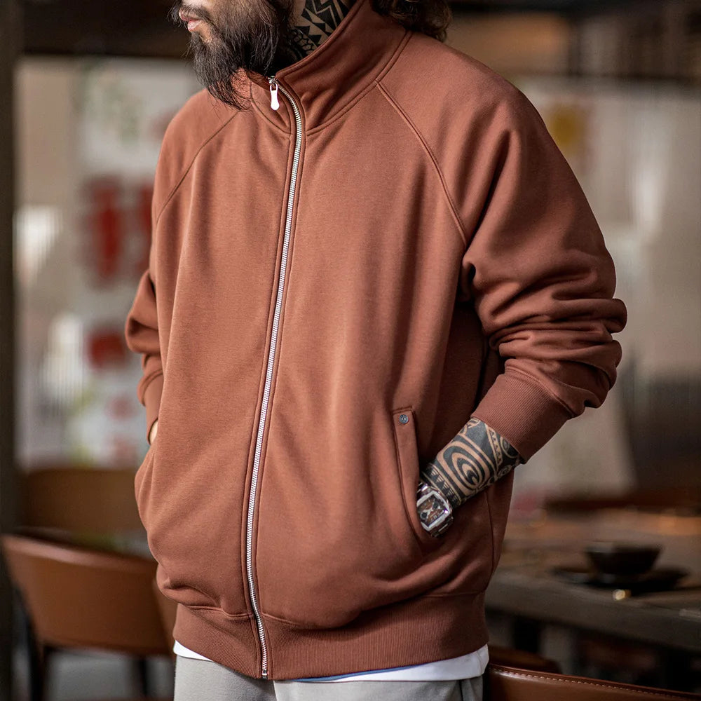 Maden Casual Polar Fleece Cardigan Sweatshirt Stand-up Collar Sports Zipper Jacket Warm Versatile Coat for Men's Fall and Winter