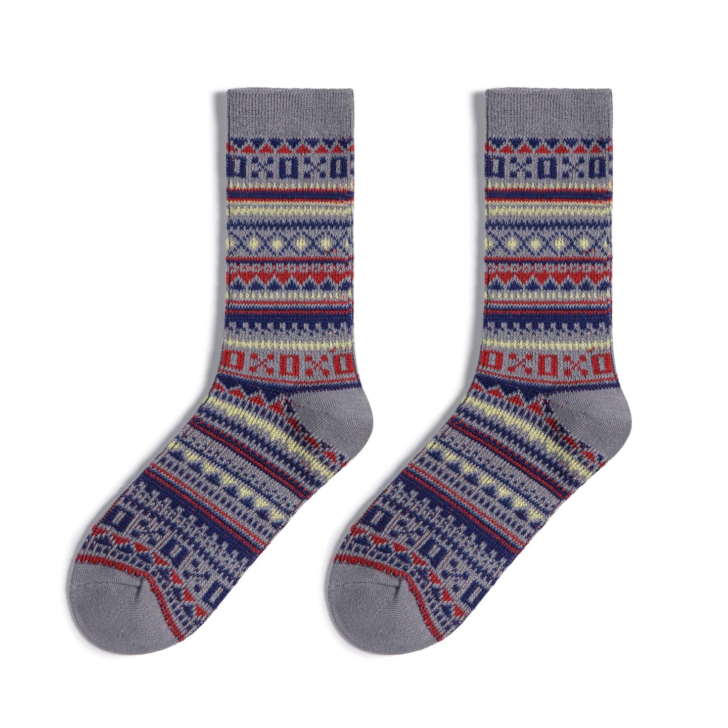 Maden Men's Vintage Fair Isle 4 Pairs Socks Pattern Mid-Calf Knit Socks Thermal Warm Long Socks for Fall and Winter & Christmas