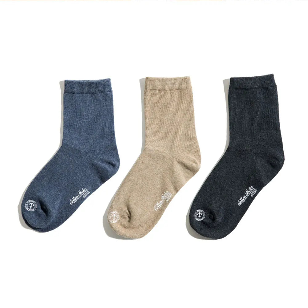 Maden 3 Pack Pairs Printed Knitted Mid-calf Socks Sweat-absorbent Solid Color Socks Non-slip Men's Socks for Spring and Autumn