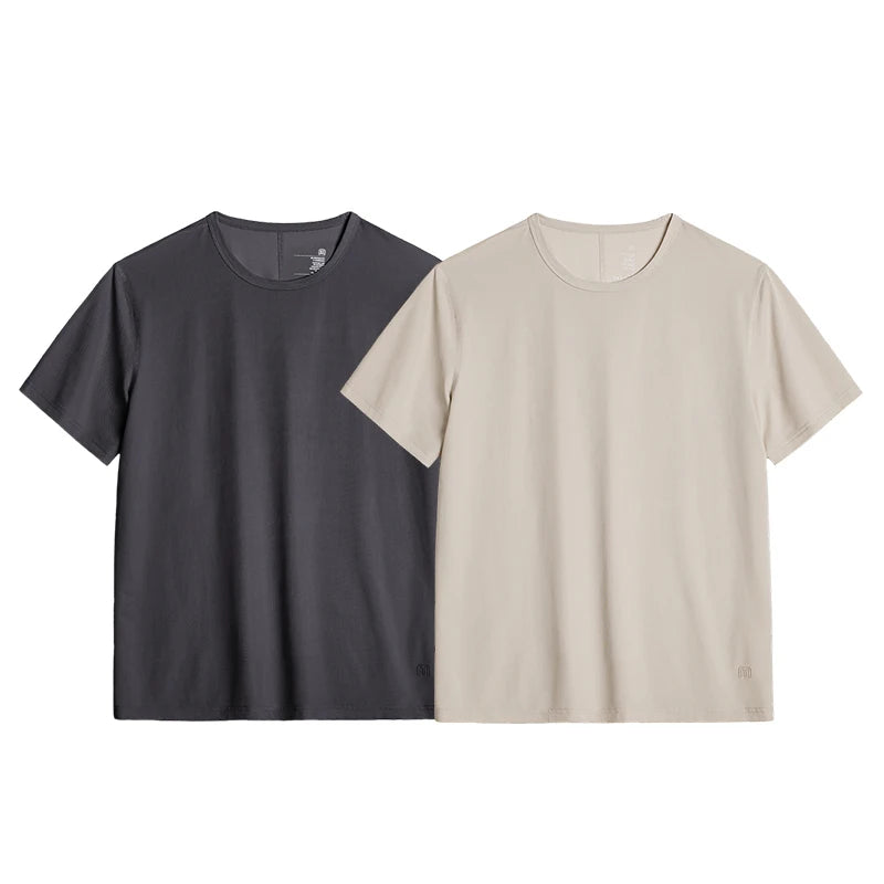 Maden Men's Cooling Quick-Dry Short-sleeved T-Shirt High Elastic Solid Color Crew Neck Relaxed Fit Sports & Casual Summer Top