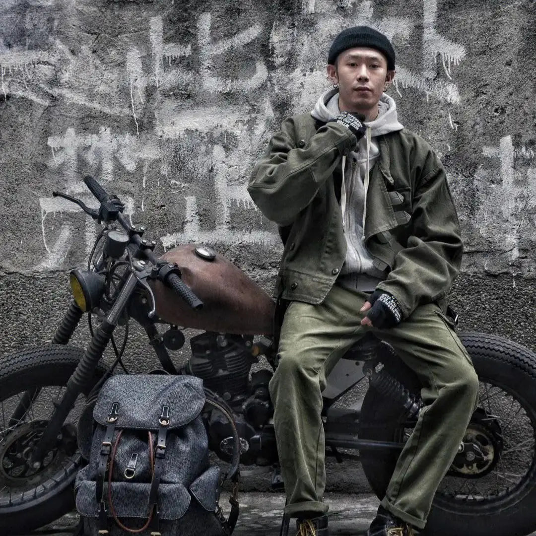 Maden Retro 16oz Canvas Swedish Motorcycle Green Jacket Pocket Bomber Jacket Casual Hunting Work Outwear for Men Spring and Fall