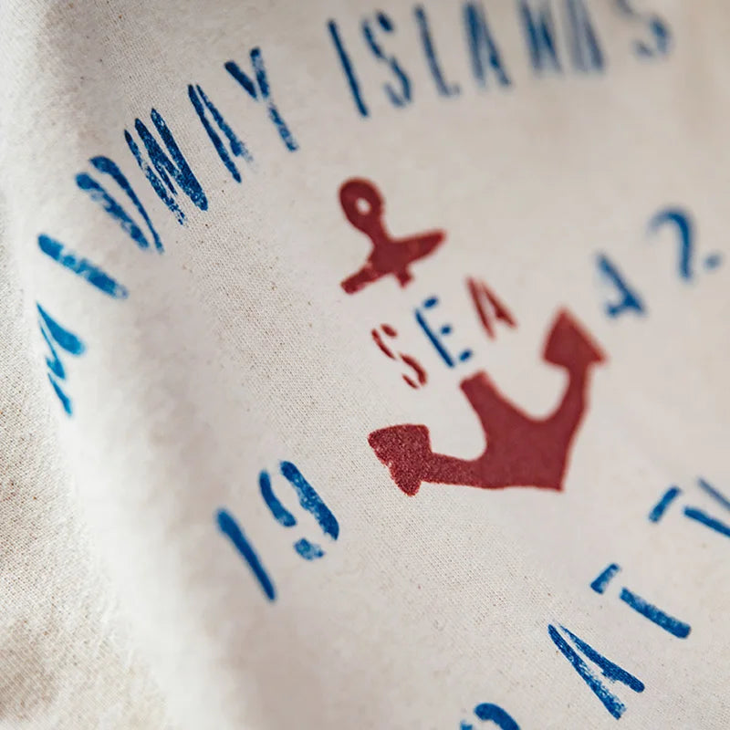 Maden Vintage Letter Print Cotton Short Sleeve T-Shirt Men's Summer Loose Fit Ribbed Crew Neck Tee Casual Street Tops for Daily