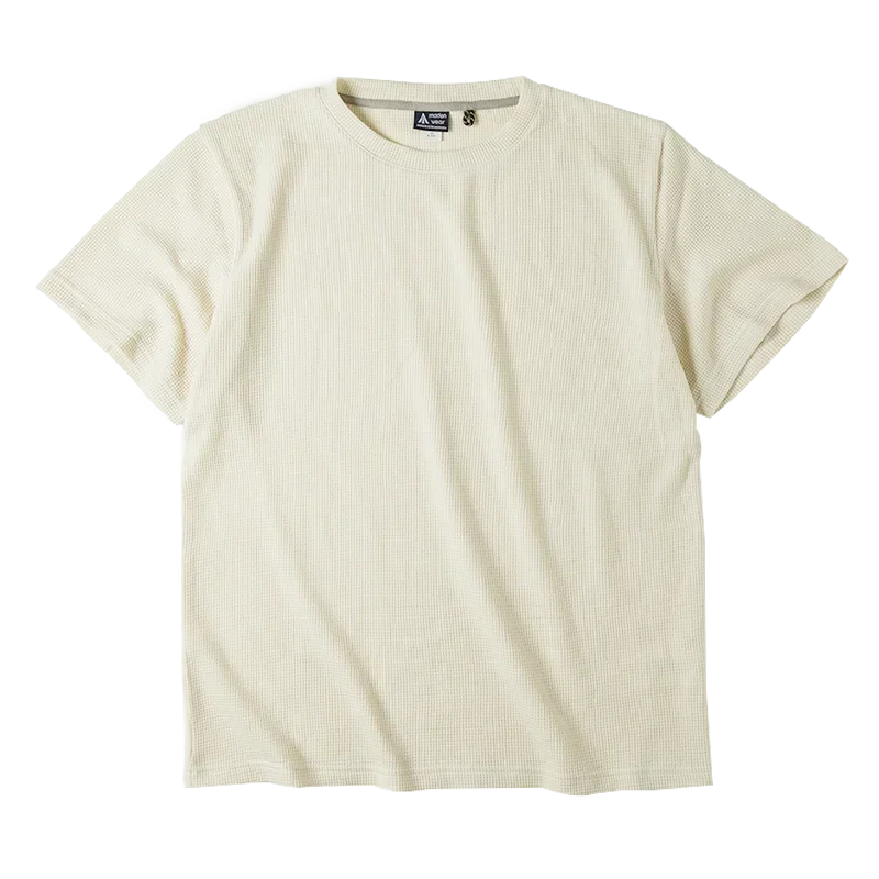 Maden Summer Men's O-Neck Waffle T-Shirt Solid Color Short Sleeve Top Comfortable and Breathable Tees Off White Soft T-shirts