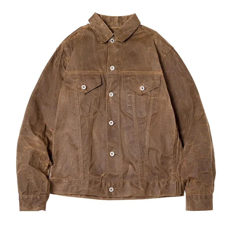 Maden Retro Heavyweight Canvas Oil Waxed Jacket Cotton Waterproof Hunting Coat Male Spring Khaki Casual Work Safari Style Jacket