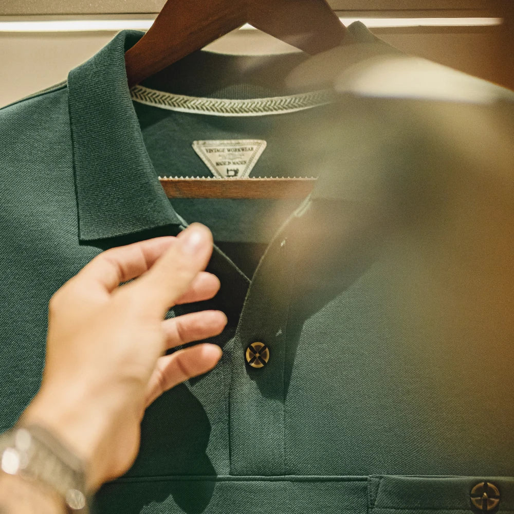 Maden New Vintage Green Lapel Short Sleeve Polo Shirt Men's Summer Loose Fit Casual Pocket Tee Business Casual Versatile T-Shirt