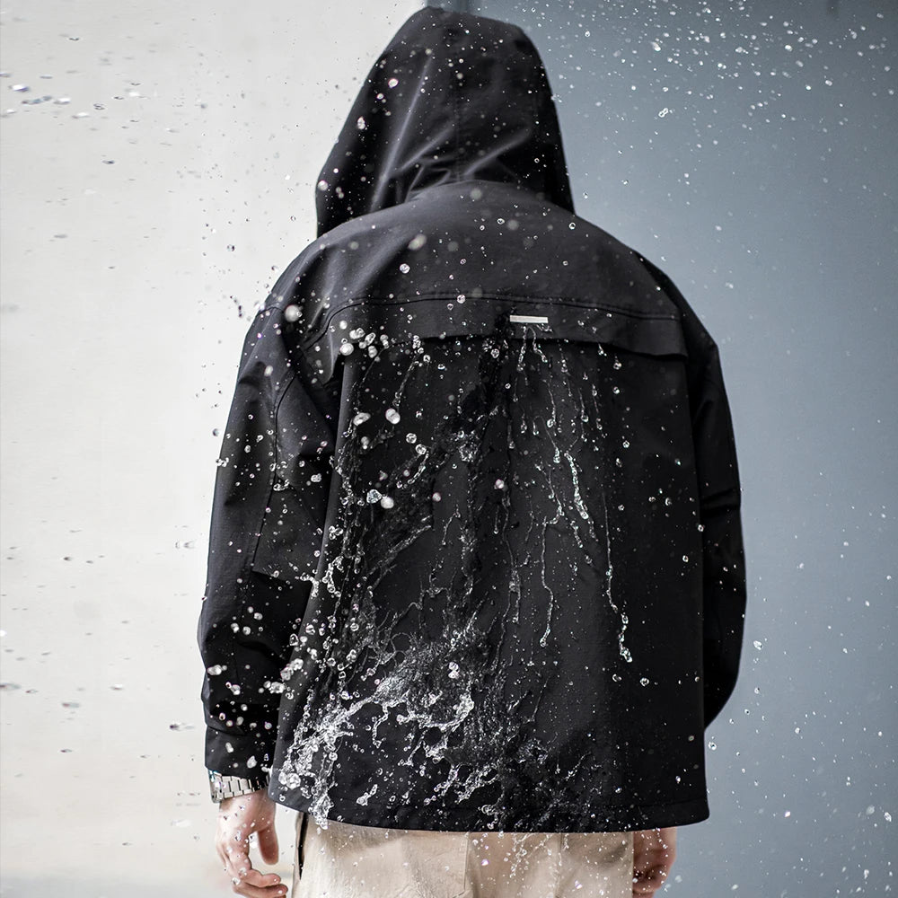 Maden Casual Multi-Pocket Functional Hooded Jacket Black Loose Outdoor Sports Coat for Men's Spring and Autumn Versatile Jacket