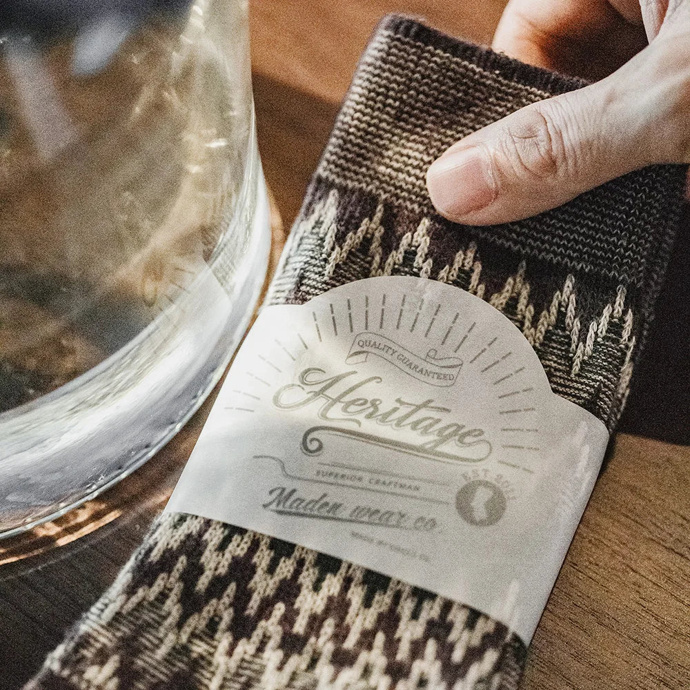 Maden Retro 3 Pairs Knitted Mid-calf Socks Ethnic Style Contrast Color Versatile Long Socks for Men's and Women's Autumn Socks