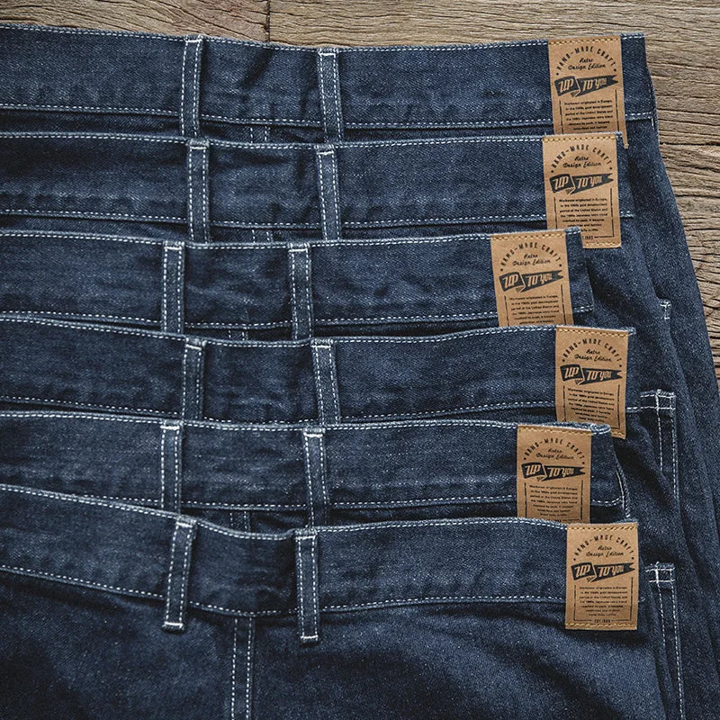 Maden Work Attire Retro Wide Leg Pants Dark Blue Oversize Loose Fitting Straight Tube Denim Long Pants Men