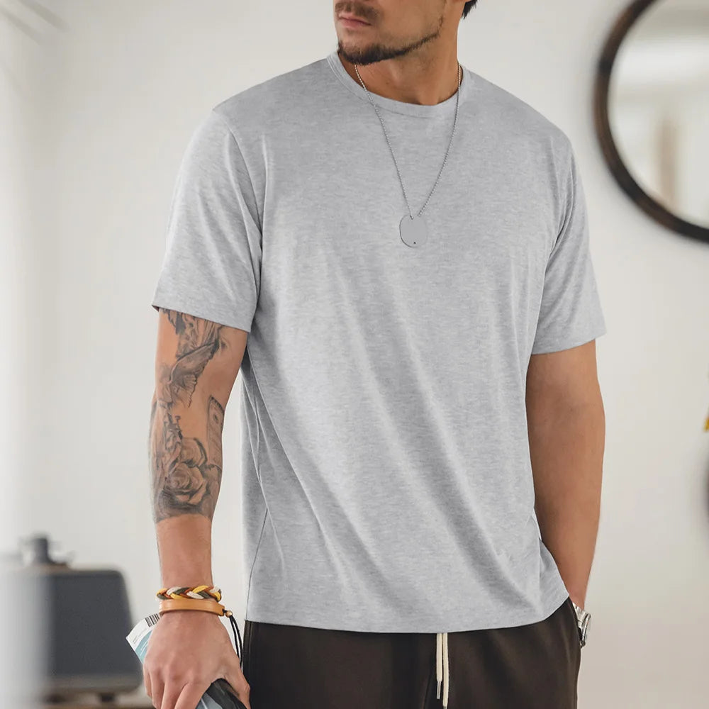 Maden Casual Breathable Blended Short Sleeve T-shirt for Men's Summer Crew Neck Lightweight Basic Tees Versatile Loose Fit Tops