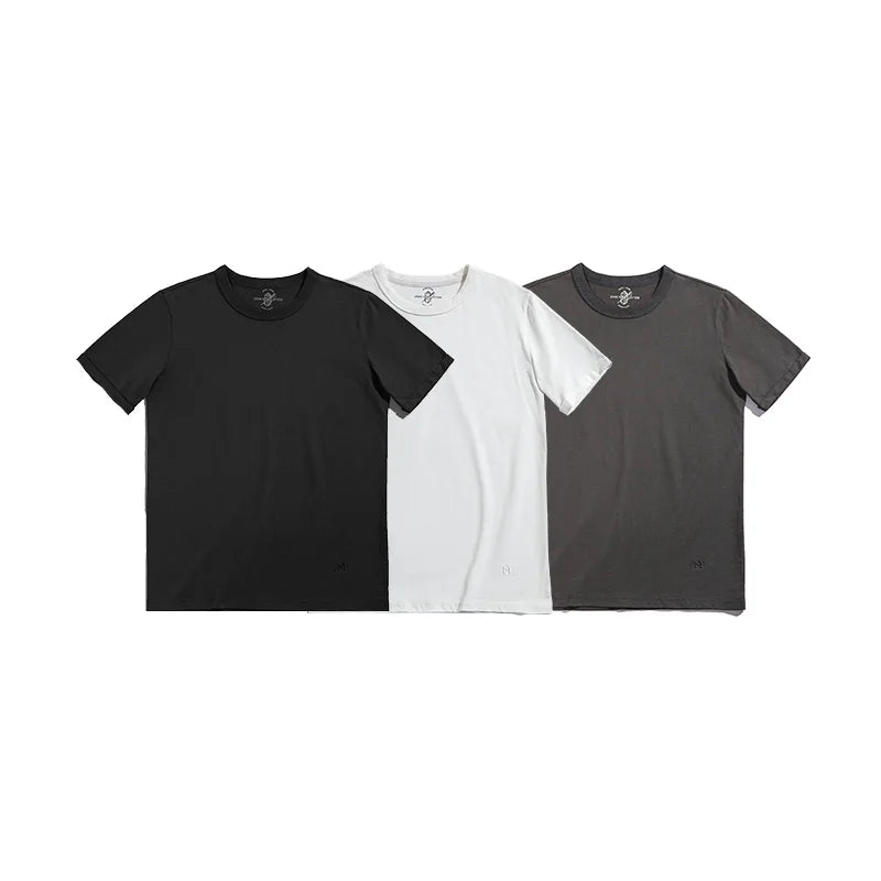 Maden Summer Solid Color Short Sleeve T-Shirts 100% Cotton Round Neck Tees with Rolled Edge Cuffs Casual Tops for Men