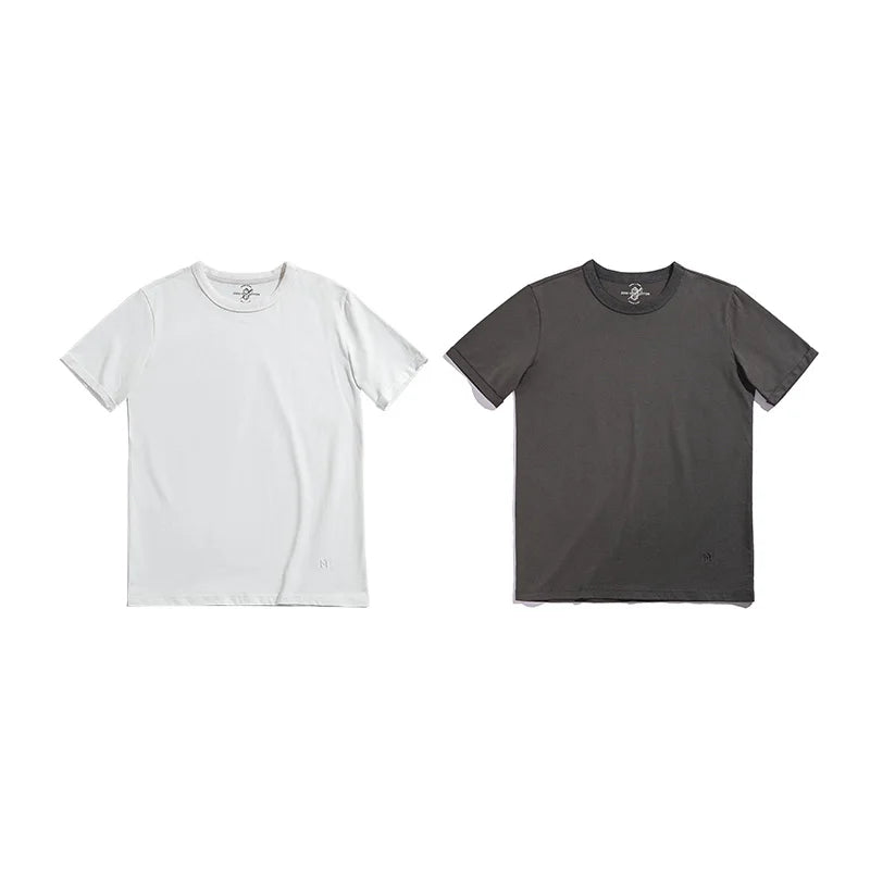 Maden Summer Solid Color Short Sleeve T-Shirts 100% Cotton Round Neck Tees with Rolled Edge Cuffs Casual Tops for Men