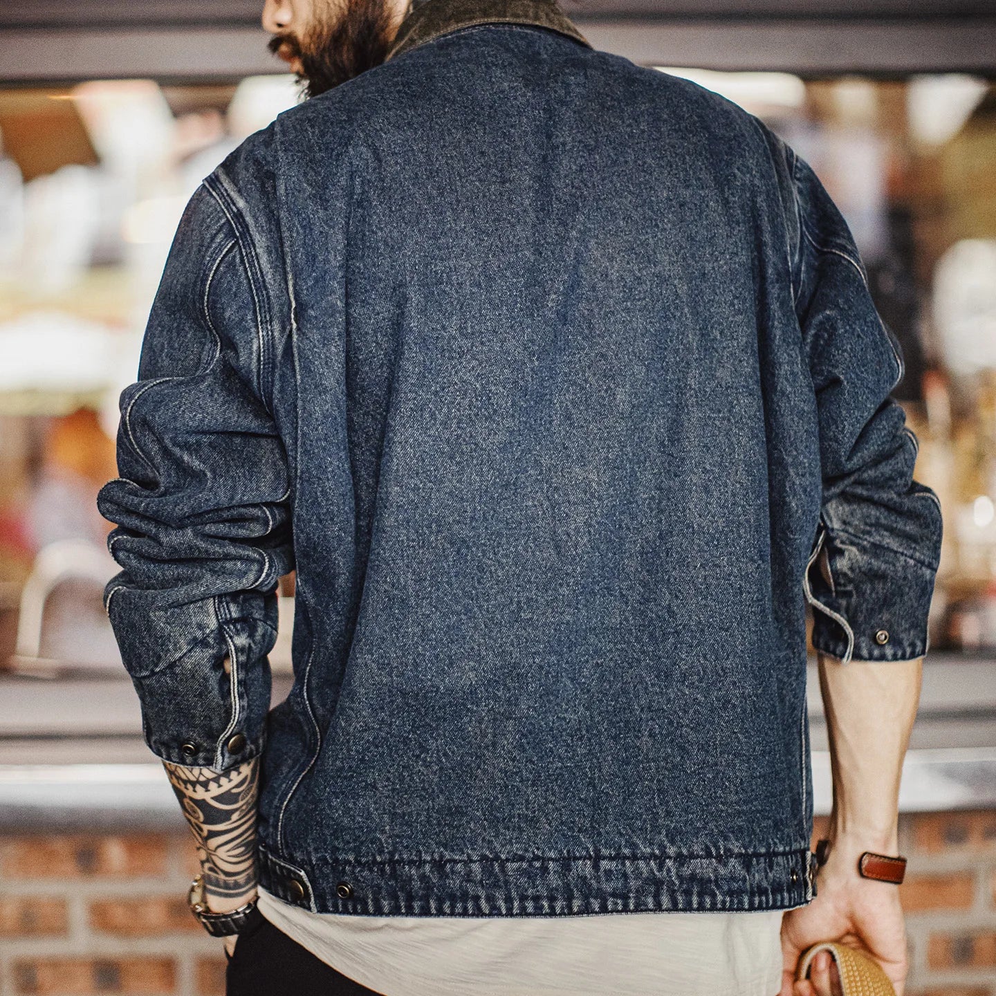 Maden Men's Vintage 10.5oz Detroit Denim Jacket Short Heavyweight Safari Coat Casual Lapel Collar Outerwear for Spring and Fall