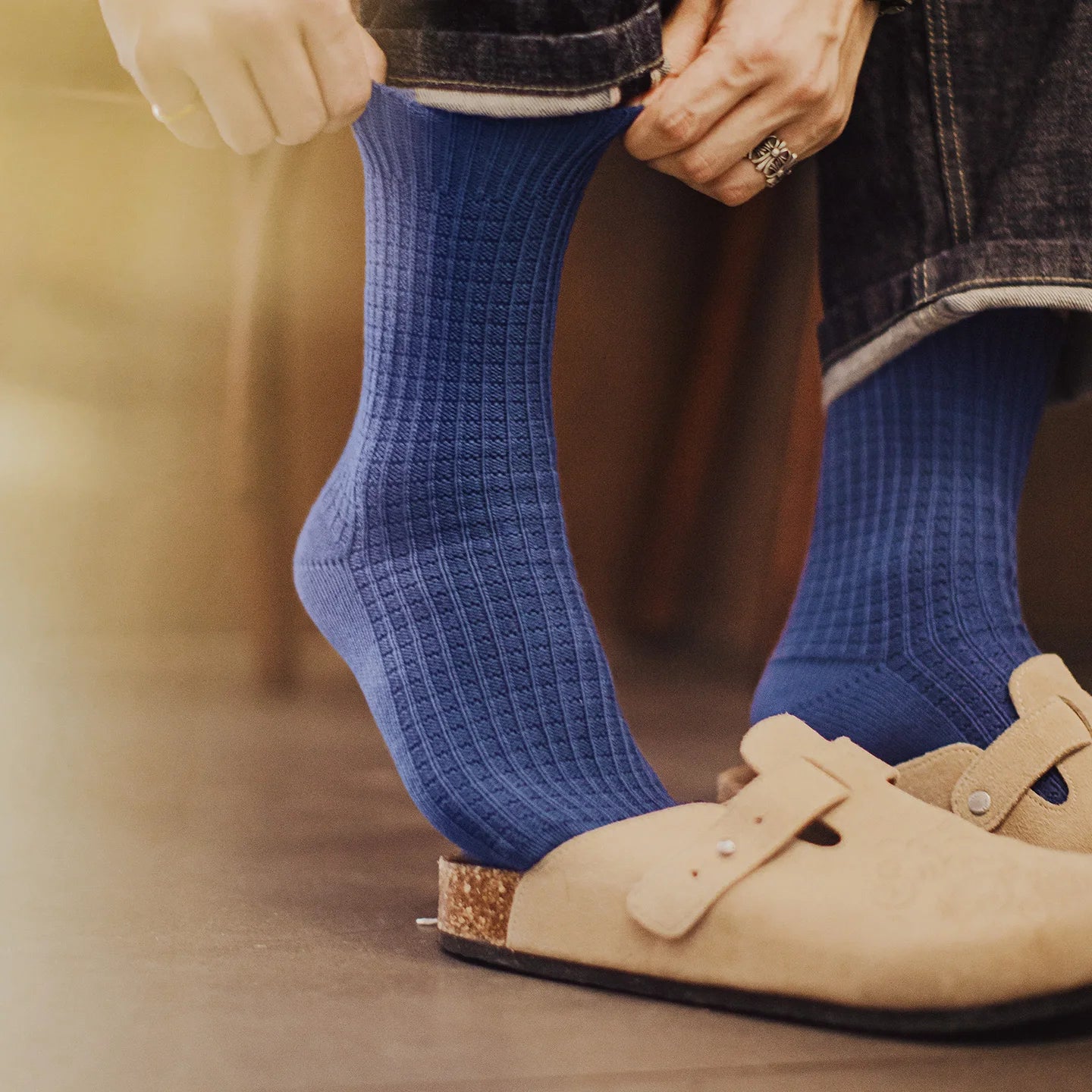 Maden Men‘s Waffle Weave Mid-Calf Socks 3Pairs Knitted Cotton Thick Socks for Autumn Winter Breathable Sweat-Wicking Long Sock