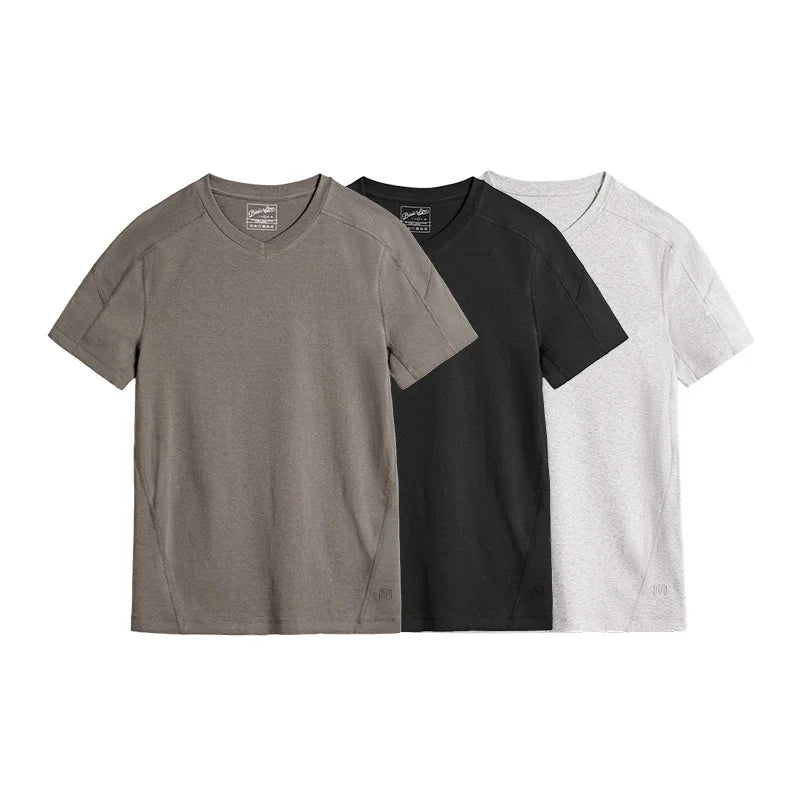 Maden Gray Casual Lyocell Cool-Touch Short Sleeve T-Shirt Men's Summer Quick-Dry V-Neck Fitness Tee Slim Fit Gym Versatile Tops