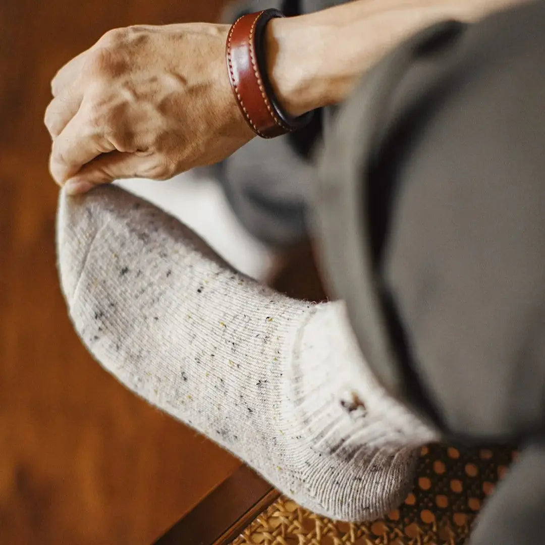 Maden 3Pairs Men‘s Wool Blend Mid-Calf Socks Heather Effect Vintage Embroidered Warm Socks Ribbed Knit Sock for Autumn Winter