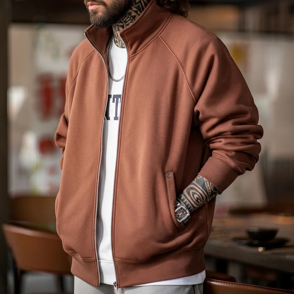 Maden Casual Polar Fleece Cardigan Sweatshirt Stand-up Collar Sports Zipper Jacket Warm Versatile Coat for Men's Fall and Winter